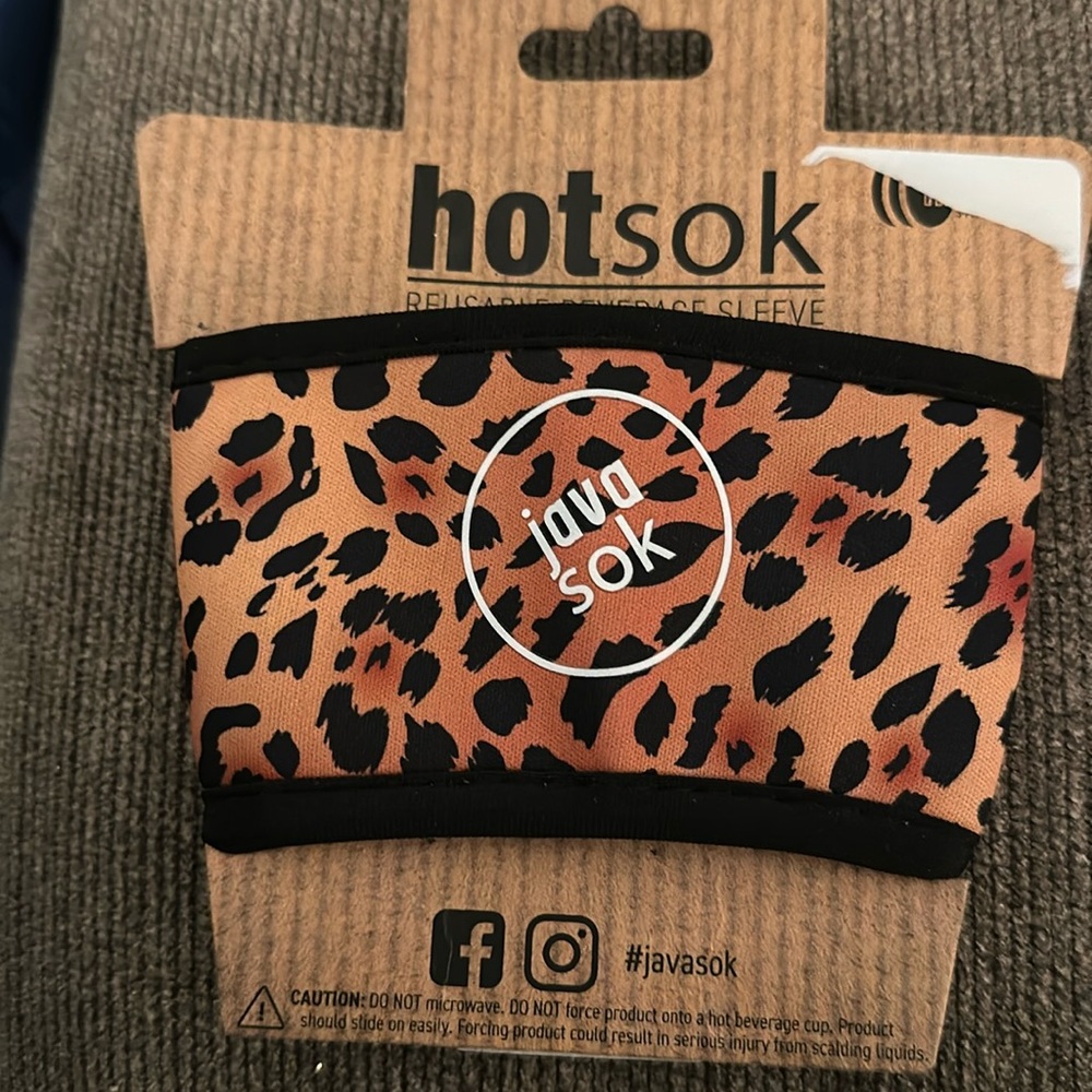 Java sok, reusable beverage sleeve leaped print. NWT